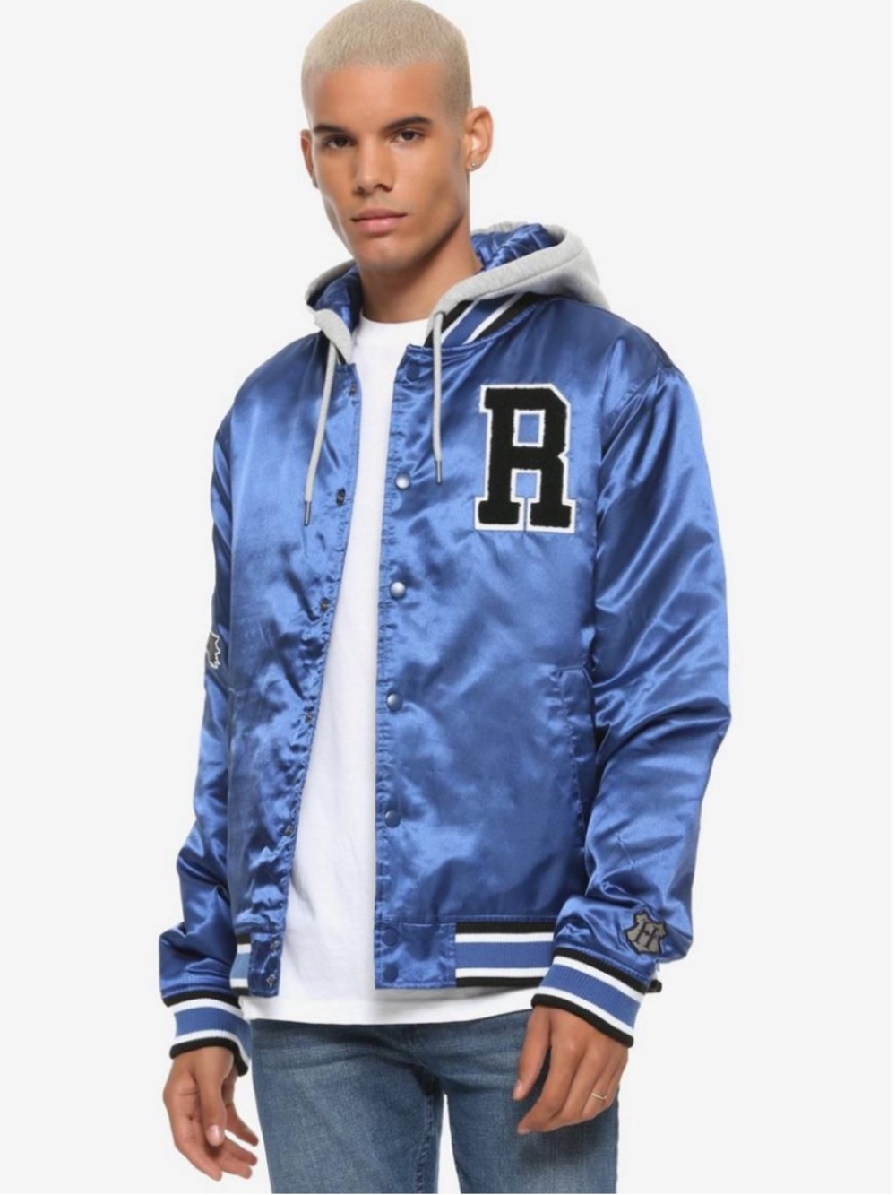 Harry Potter Blue Ravenclaw Coach’s Satin Jacket Coat w/ Hood - Size Large